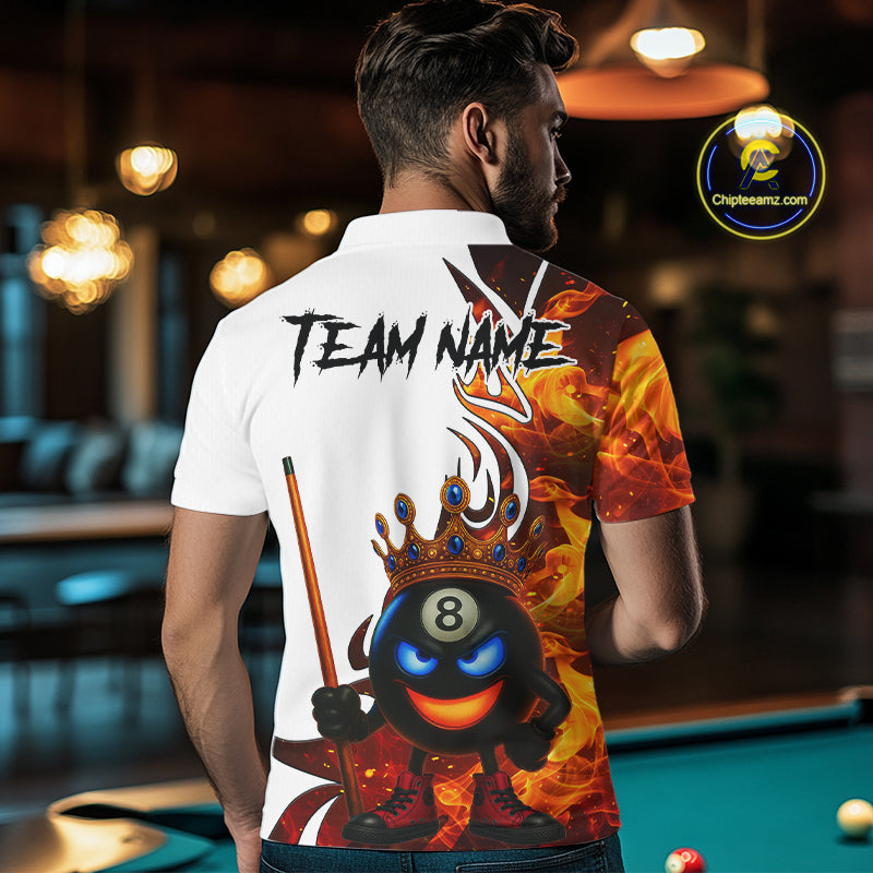 Personalized Orange Funny 8 Ball Crown Flame Billiard Shirt For Men Custom Pool Team Shirt TDM5237