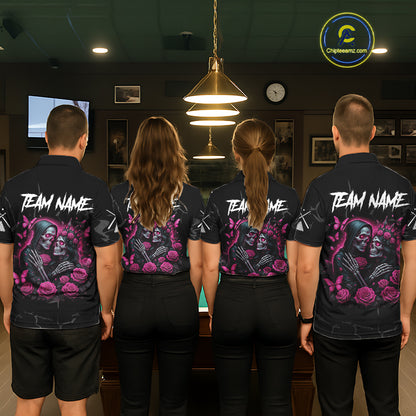 Personalized Pink 8 Ball Skull Roses Billiard Shirt For Women Custom Valentine Billiard Gifts TDM5750