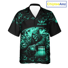 Load image into Gallery viewer, Turquoise Grim Reaper Lightning Hawaiian Bowling Shirt For Men Women, Bowling Team Jersey TDM5951