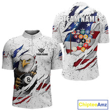 Load image into Gallery viewer, White Grunge US Flag Eagle Billiard Shirt For Men Custom 8 Ball Pool Team Jersey Polo &amp; 1/4 Zip TDM5956