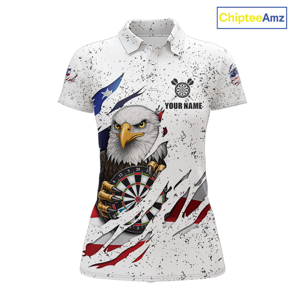 Custom Eagle Darts Jersey For Women, Grunge American Flag Patriotic Darts Team Shirt Polo & 1/4 Zip TDM5959