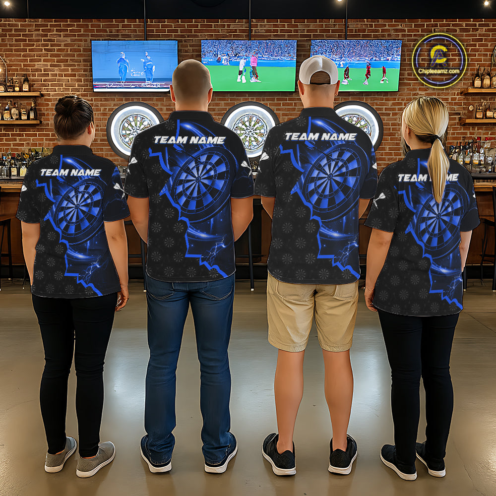 Blue Dartboard Ligthning Darts Shirt For Men Custom Darts Jersey Team Polo & Quarter Zip TDM6110