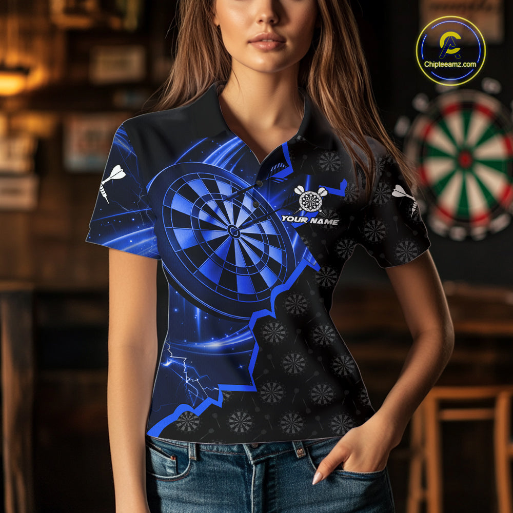 Blue Dartboard Ligthning Darts Shirt For Women Custom Darts Jersey Team Polo & Quarter Zip TDM6110