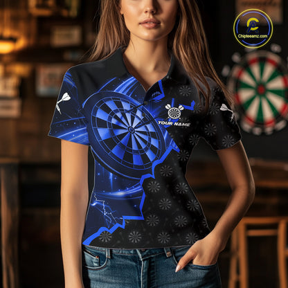 Blue Dartboard Ligthning Darts Shirt For Women Custom Darts Jersey Team Polo & Quarter Zip TDM6110