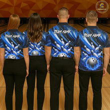 Load image into Gallery viewer, Custom Blue Flaming Silver Bowling Jersey For Women, Bowling League Team Shirts Polo &amp; Quarter Zip TDM6549