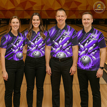 Load image into Gallery viewer, Custom Purple Flaming Silver Bowling Jersey For Women, Bowling League Team Shirts Polo &amp; Quarter Zip TDM6550