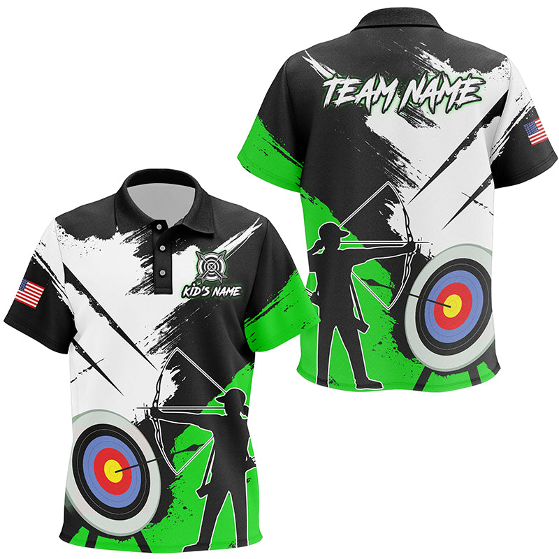 Personalized Grunge Archery Polo Shirts For Kid Custom Archery Team Jerseys |Green TDM2055
