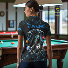 Load image into Gallery viewer, Blue Funny Grim Reaper 8 Ball Pool Women Billiard Shirts Custom Billiard Jersey Team Polo &amp; 1/4 Zip TDM5240