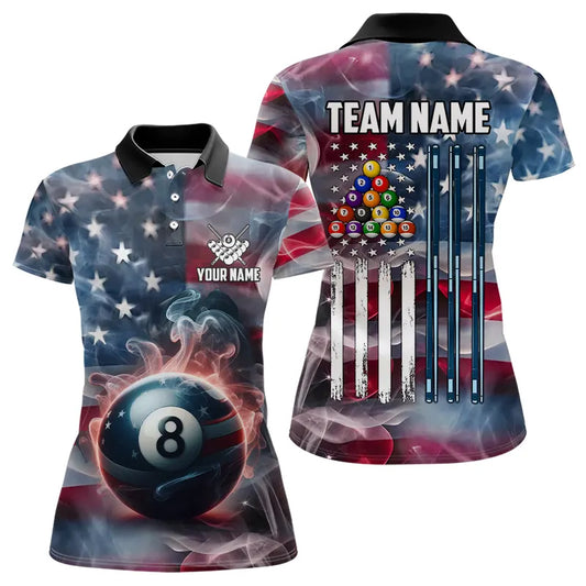 Personalized Smoke USA 8 Ball Pool Billiard Shirts For Women, Patriotic American Team Billiard Jersey TDM3602