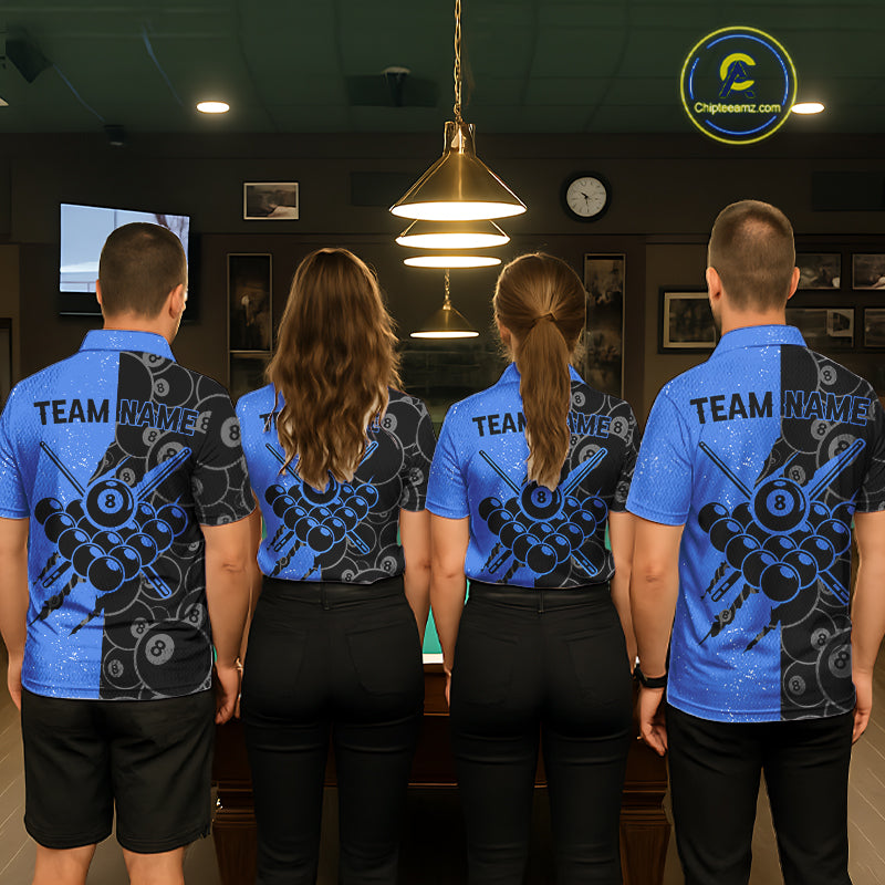 Custom Grunge Black And Blue 8 Ball Billiard Shirt For Men, Pool Team Jersey Polo & 1/4 Zip TDM5962