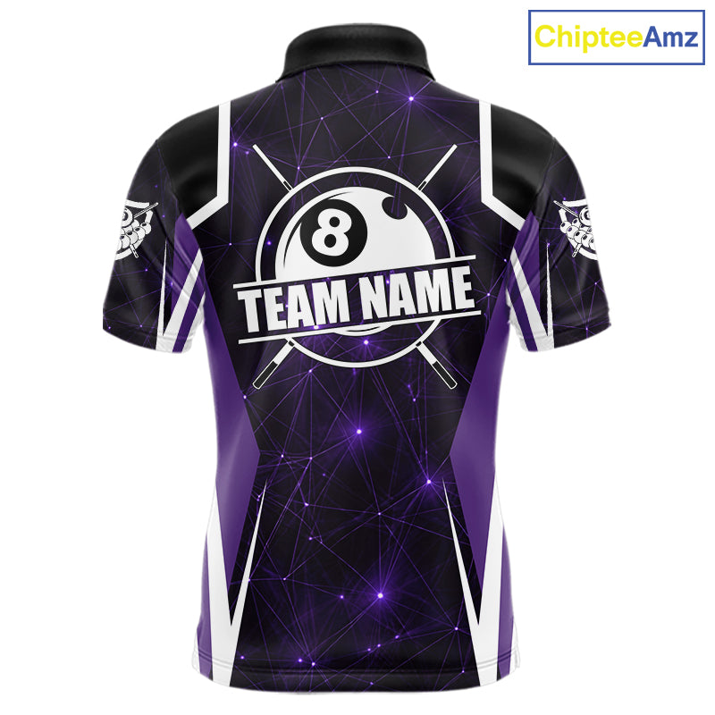 Custom 8 Ball Pool Billiard Shirt For Men, Purple Geometric Billiard Team Jersey Polo & 1/4 Zip TDM6129