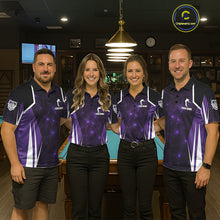 Load image into Gallery viewer, Custom 8 Ball Pool Billiard Shirt For Men, Purple Geometric Billiard Team Jersey Polo &amp; 1/4 Zip TDM6129
