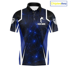 Load image into Gallery viewer, Custom 8 Ball Pool Billiard Shirt For Men, Blue Geometric Billiard Team Jersey Polo &amp; 1/4 Zip TDM6130