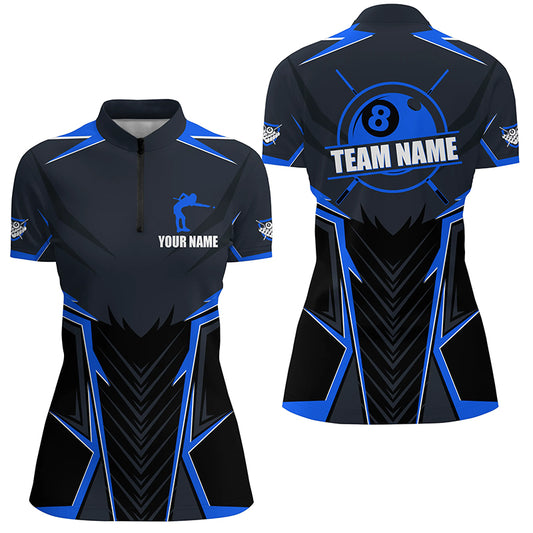 Billiard Jerseys For Women Custom Polo & Quarter-Zip Billiard Team Shirts, 8 Ball Pool Shirt |Blue TDM3030