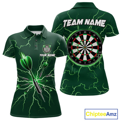 Green Darts Thunder Lightning 3D Dart Polo & Quarter Zip Custom Dart Shirts For Women Dart Jersey TDM3033