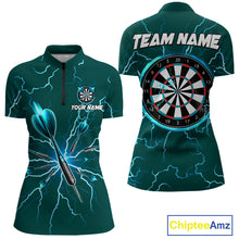 Load image into Gallery viewer, Turquoise Darts Thunder Lightning 3D Dart Polo &amp; Quarter Zip Custom Dart Shirts For Women Dart Jersey TDM3032