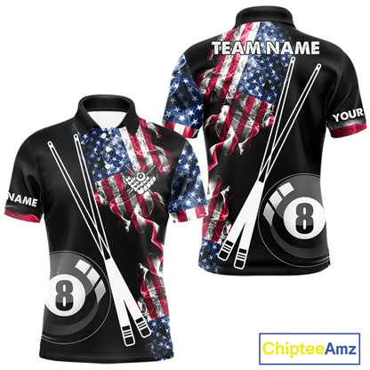 Personalized US Flag Smoke 8 Ball Pool Billiard Shirt For Men Custom Patriotic Billiard Team Jersey TDM5516