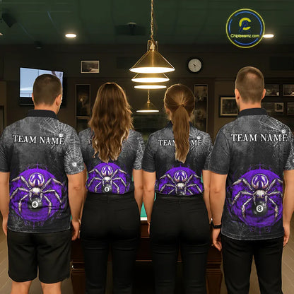 Personalized Grunge Spider Web 8 Ball Pool Billiard Shirt For Women, Billiard Team Jerseys |Purple TDM5519