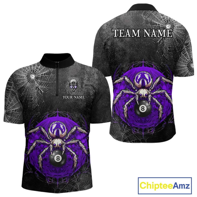 Personalized Grunge Spider Web 8 Ball Pool Billiard Shirt For Men, Billiard Team Jerseys |Purple TDM5519