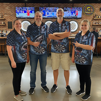 American Flag Shark Darts Shirt For Women Custom Lightning Patriotic Dart Jersey Team Polo & 1/4 Zip TDM5771