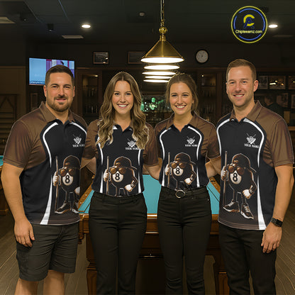 Brown Funny 8 Ball Pool US Flag Billiard Shirt For Women Custom Billiard Team Jersey Polo & 1/4 Zip TDM6366