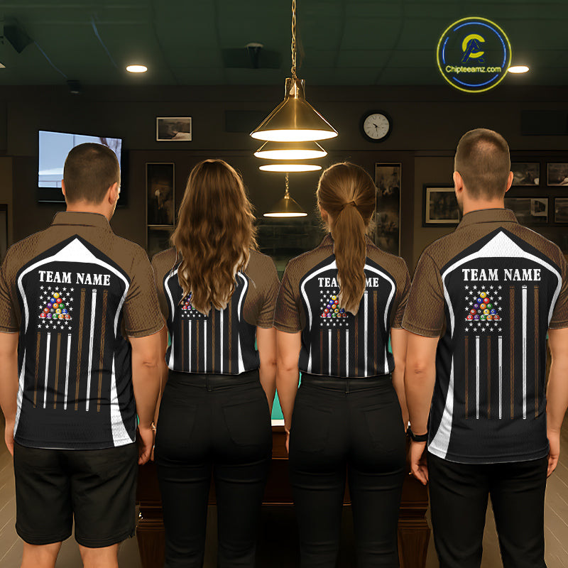 Brown Funny 8 Ball Pool US Flag Billiard Shirt For Women Custom Billiard Team Jersey Polo & 1/4 Zip TDM6366