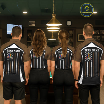 Brown Funny 8 Ball Pool US Flag Billiard Shirt For Women Custom Billiard Team Jersey Polo & 1/4 Zip TDM6366