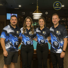 Load image into Gallery viewer, Custom 8 Ball &amp; 9 Ball Pool Blue Flame Billiard Shirt For Women, Billiard Team Jersey Polo &amp; 1/4 Zip TDM6372
