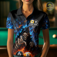 Load image into Gallery viewer, Custom Fire 8 Ball &amp; 9 Ball Grim Reaper Billiard Shirt For Women, Pool Team Jersey Polo &amp; 1/4 Zip TDM6563