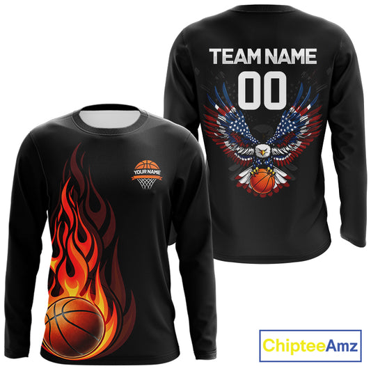 Personalized Eagle American Flag Flaming Basketball Jersey Custom Name & Number Basketball Shirt TDM5785