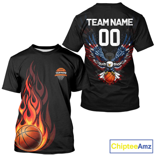 Personalized Eagle American Flag Flaming Basketball Jersey Custom Name & Number Basketball Shirt TDM5785