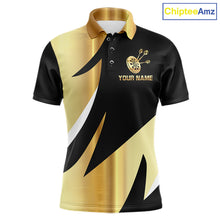 Load image into Gallery viewer, Black And Gold Dartboard Crown Darts Shirt For Men Custom Darts Jersey Team Polo &amp; Quarter Zip TDM6375