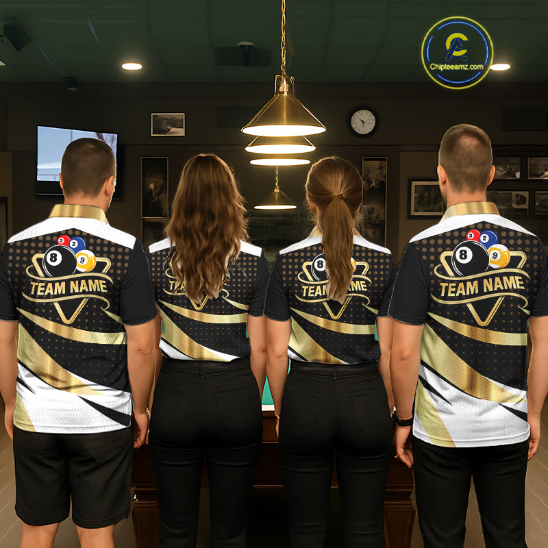 Personalized Billiard 8 Ball & 9 Ball Pool Polo, 1/4 Zip For Women Custom Team Billiard Jersey |Gold TDM6376