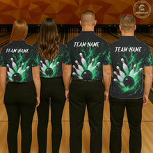 Load image into Gallery viewer, Personalized Green Thunder Lightning Bowling Jersey For Women, Bowling League Shirts Polo &amp; 1/4 Zip TDM6575