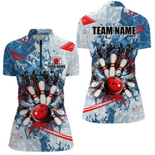 Load image into Gallery viewer, Blue camo Women Bowling Polo, Quarter Zip Shirts Custom bowling team league jerseys, gift for bowlers NQS7869