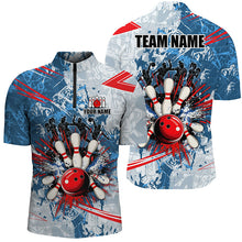 Load image into Gallery viewer, Blue camo Men Bowling Polo, Quarter Zip Shirts Custom bowling team league jerseys, gift for bowlers NQS7869