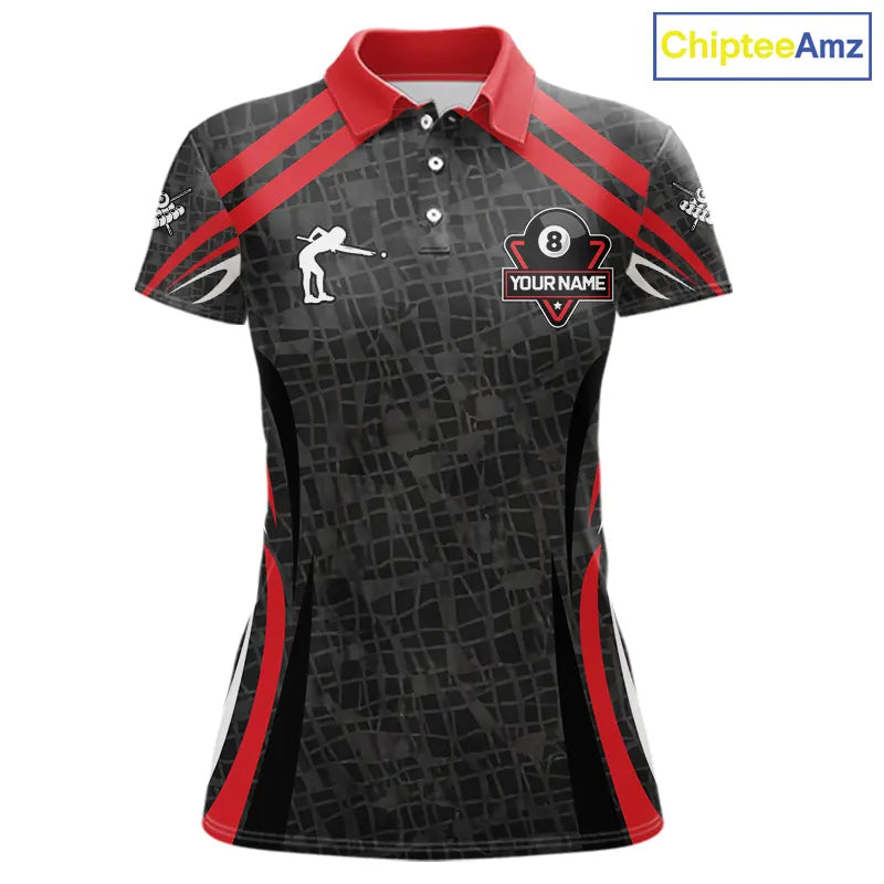 Black And Red 8 Ball Flame Billiard Shirt For Women Custom Pool Team Shirt, Billiard Jersey TDM5790