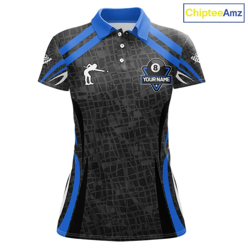 Black And Blue 8 Ball Flame Billiard Shirt For Women Custom Pool Team Shirt, Billiard Jersey TDM5791
