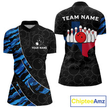 Load image into Gallery viewer, Texas Flag Blue Camo Bowling Shirt For Women Custom Patriotic Bowling Team Jersey Polo &amp; 1/4 Zip TDM6387