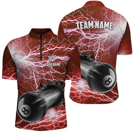 Funny 8 Ball Pool Rush Out Custom Thunder Lightning Red Men Quarter-Zip Shirts For Team TDM0967
