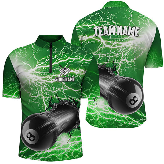 Funny 8 Ball Pool Rush Out Custom Thunder Lightning Green Men Quarter-Zip Shirts For Team TDM0968