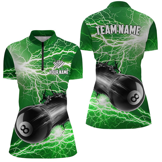 Funny 8 Ball Pool Rush Out Custom Thunder Lightning Green Women Quarter-Zip Shirts For Team TDM0968