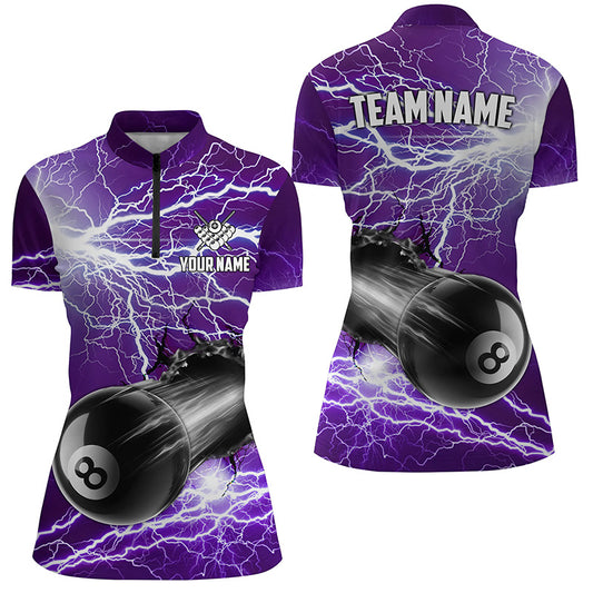 Funny 8 Ball Pool Rush Out Custom Thunder Lightning Purple Women Quarter-Zip Shirts For Team TDM0969
