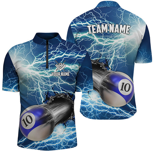 Funny 10 Ball Pool Rush Out Custom Thunder Lightning Blue Men Quarter-Zip Shirts For Team TDM0971