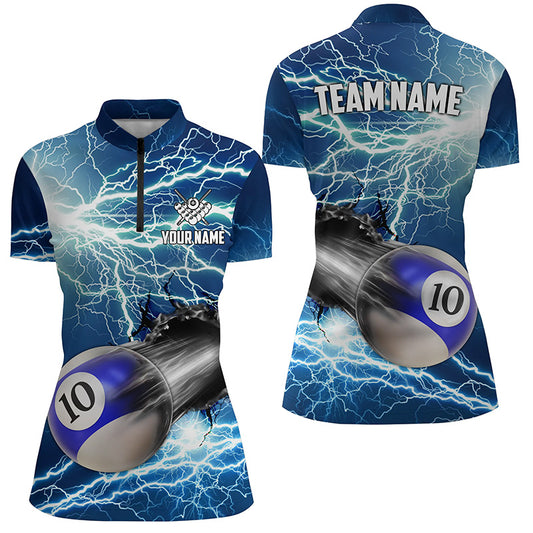 Funny 10 Ball Pool Rush Out Custom Thunder Lightning Blue Women Quarter-Zip Shirts For Team TDM0971