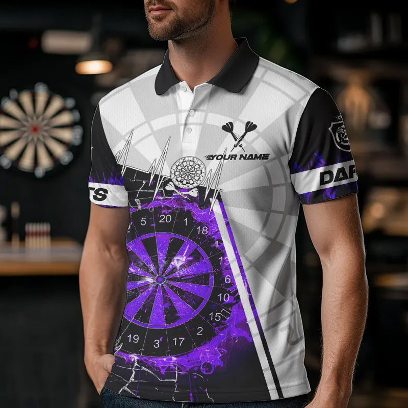 Custom Break Glass Purple Darts Shirt With Pocket Option For Men, Darts Jersey TDM3774