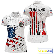 Load image into Gallery viewer, Personalized White Grunge American Flag Darts Jersey For Women Custom Patriotic Darts Team Shirts TDM5076