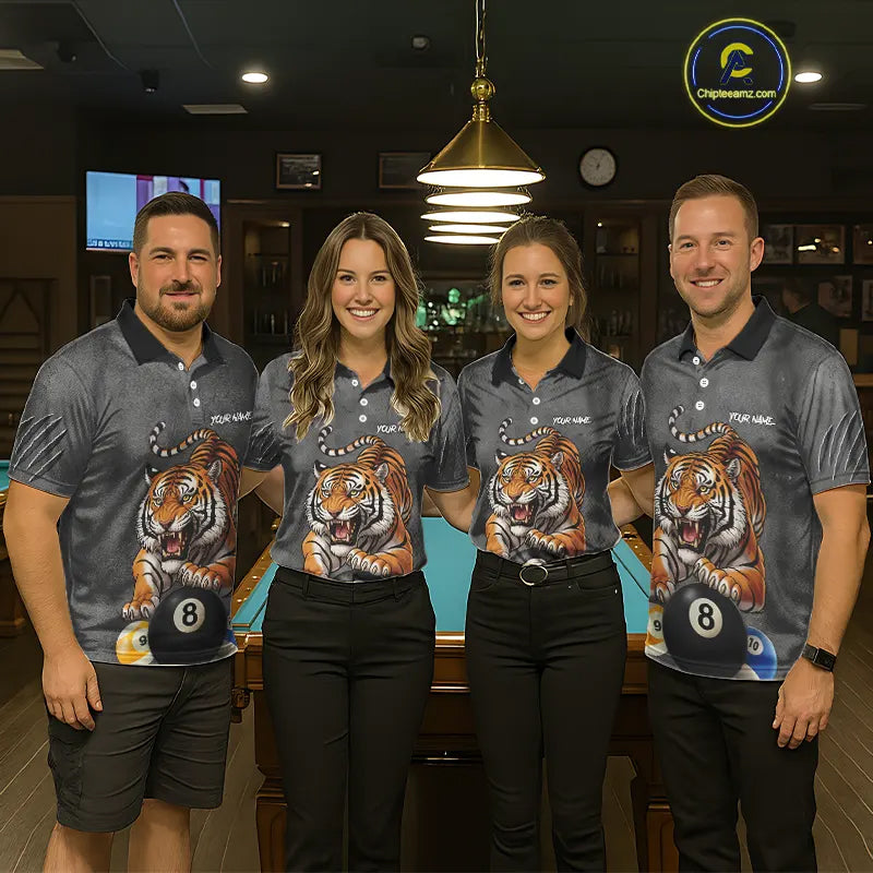 Funny Tiger 8 Ball, 9 Ball & 10 Ball Billiard Shirt For Women Custom Pool Team Jersey | Grey TDM5540