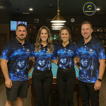 Load image into Gallery viewer, Blue Funny 8 Ball Pool Flame Smoke Billiard Shirt For Men Custom Billiard Team Jersey Uniform TDM5546