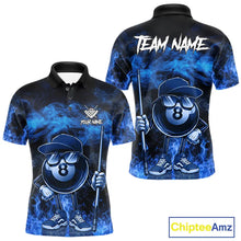Load image into Gallery viewer, Blue Funny 8 Ball Pool Flame Smoke Billiard Shirt For Men Custom Billiard Team Jersey Uniform TDM5546